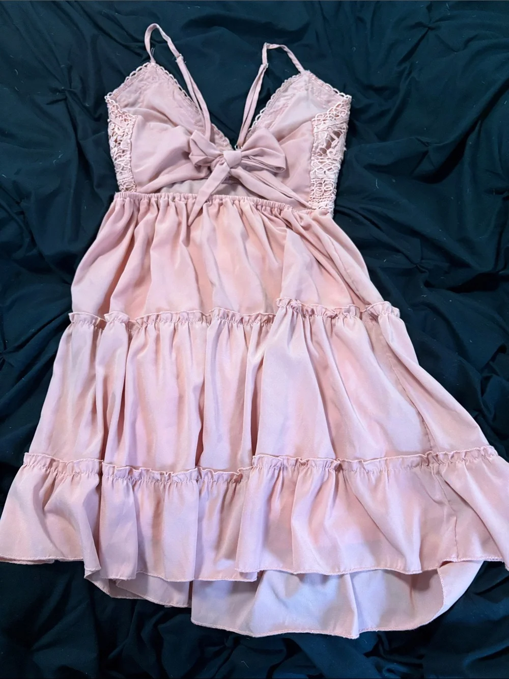 Lace-Trim Pink Tiered Sundress